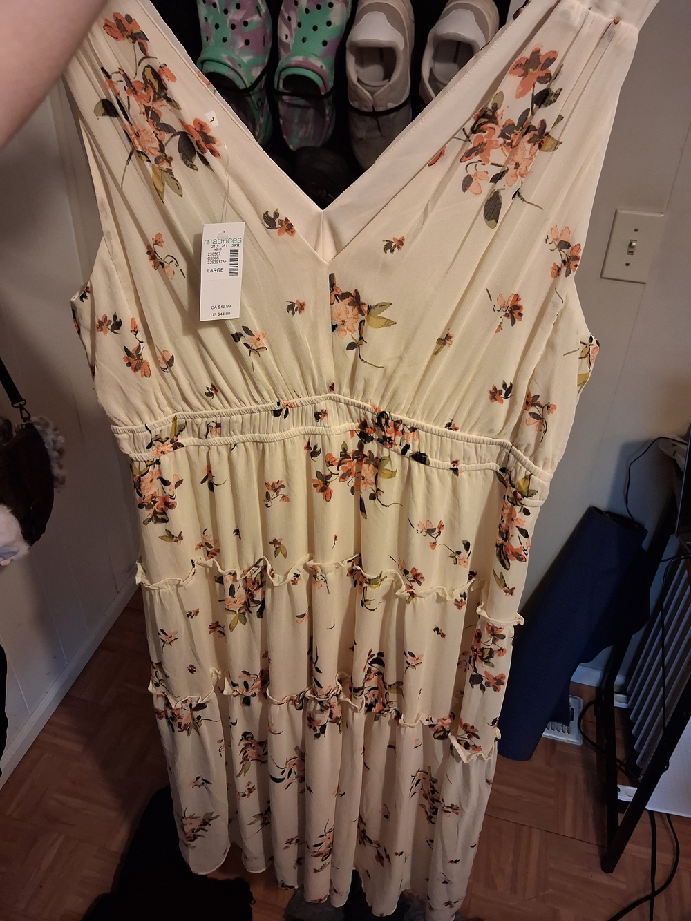 Maurices Cream Maxi Dress with Peach Floral Print
